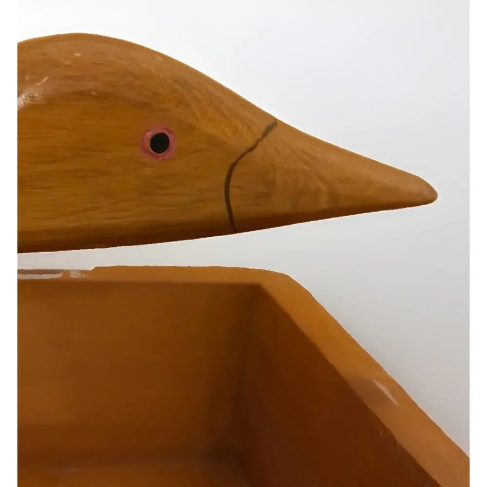 Vintage Wooden Duck Nut Cracker Napkin Holder Wood Box Cabin Decor 3915/68
